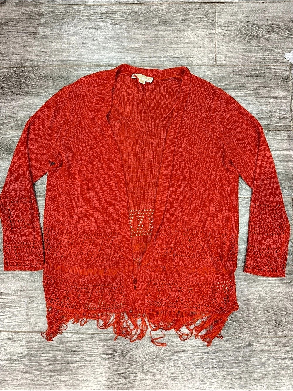 Michael Kors Open Front Fringe Cardigan in Orange Large